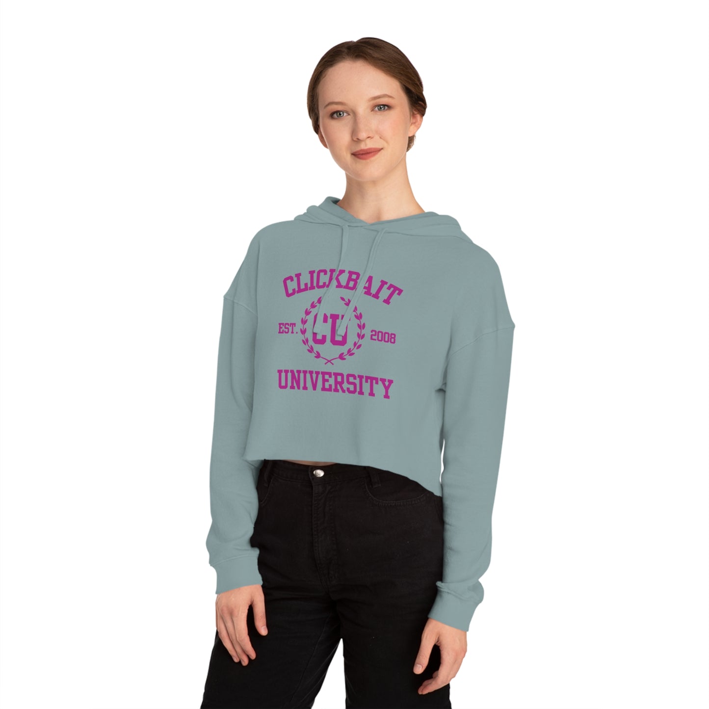 Clickbait University Women’s Cropped Hooded Sweatshirt - Trendy Casual Wear for Students