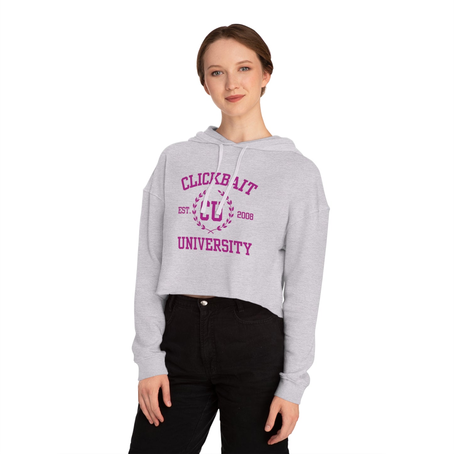 Clickbait University Women’s Cropped Hooded Sweatshirt - Trendy Casual Wear for Students