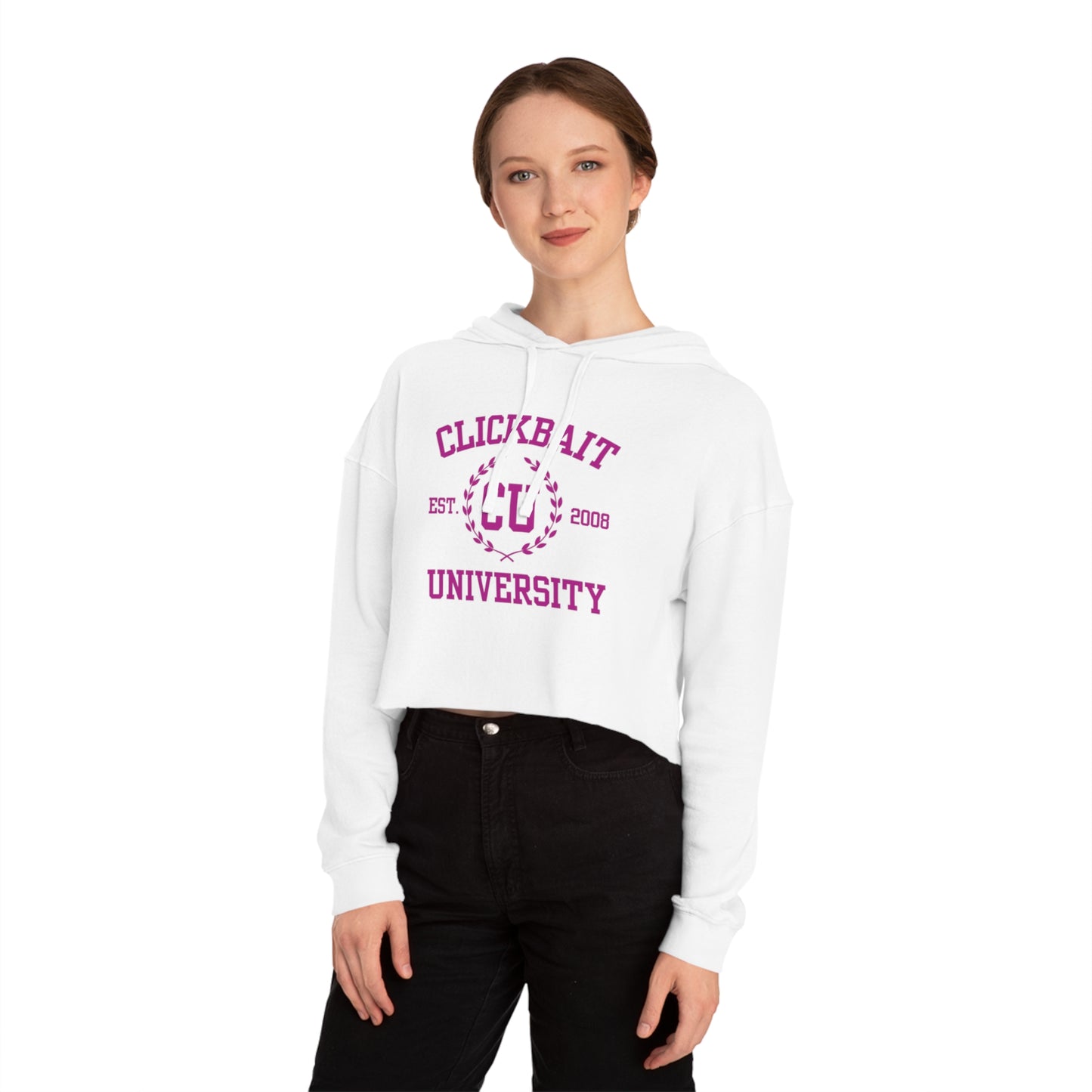 Clickbait University Women’s Cropped Hooded Sweatshirt - Trendy Casual Wear for Students